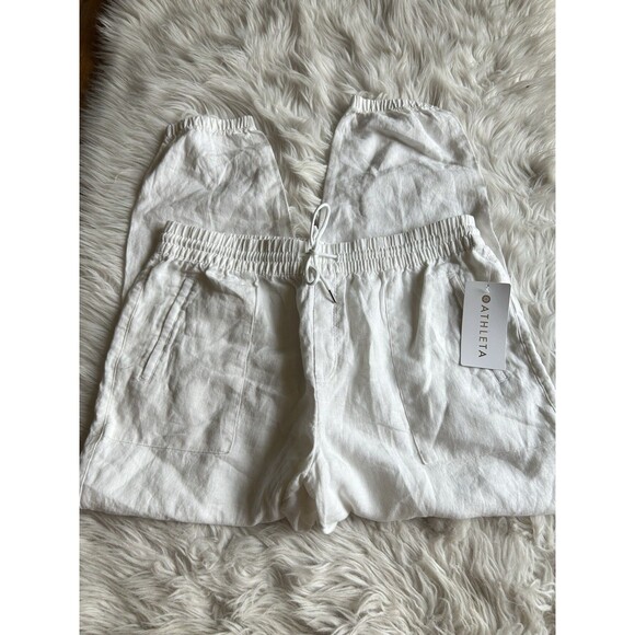Athleta Women’s XL White Retreat 100% Linen Joggers High Rise NEW Beachy - Picture 3 of 13